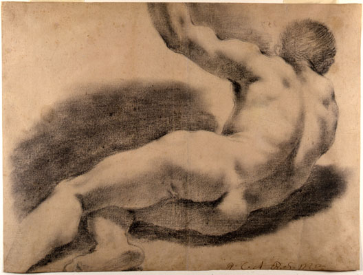 Barbieri Giovanni Francesco detto il Guercino-Nudo virile sdraiato